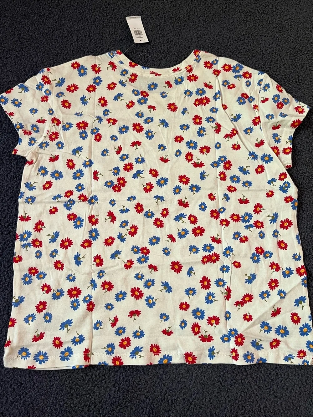 Old Navy Cream Short Sleeve Tee with Red & Blue Floral Print